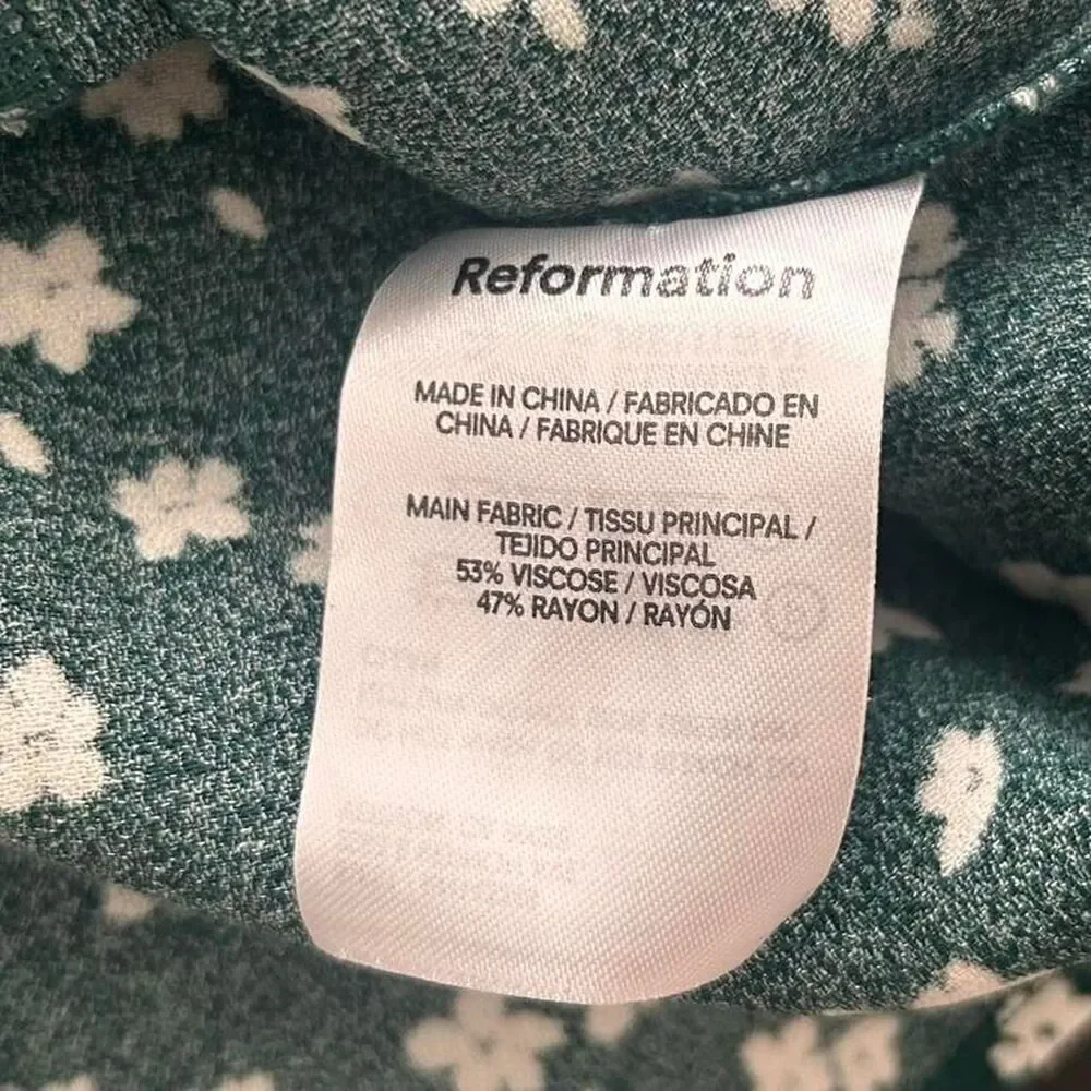 Reformation Nell Top in Annette Green Floral – Cottage Romance Blouse Small